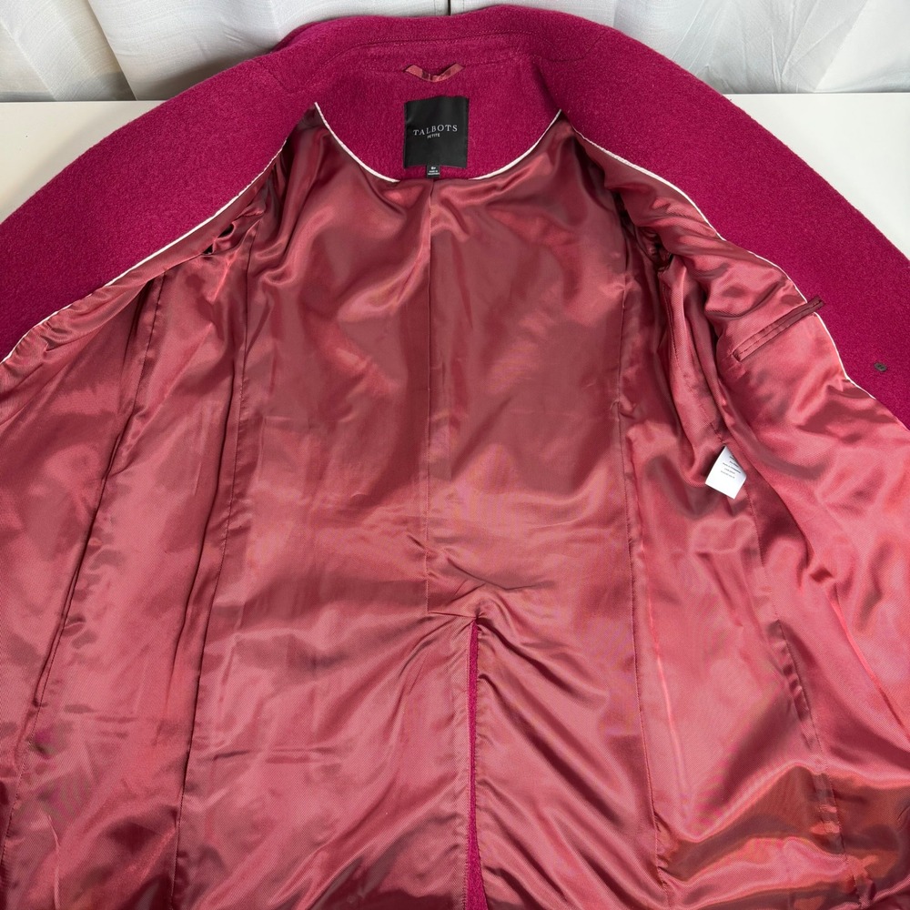 Talbots Magenta Wool Blend Double Breasted Pea Coat Boucle Womens Petite Size 8P - Picture 6 of 12